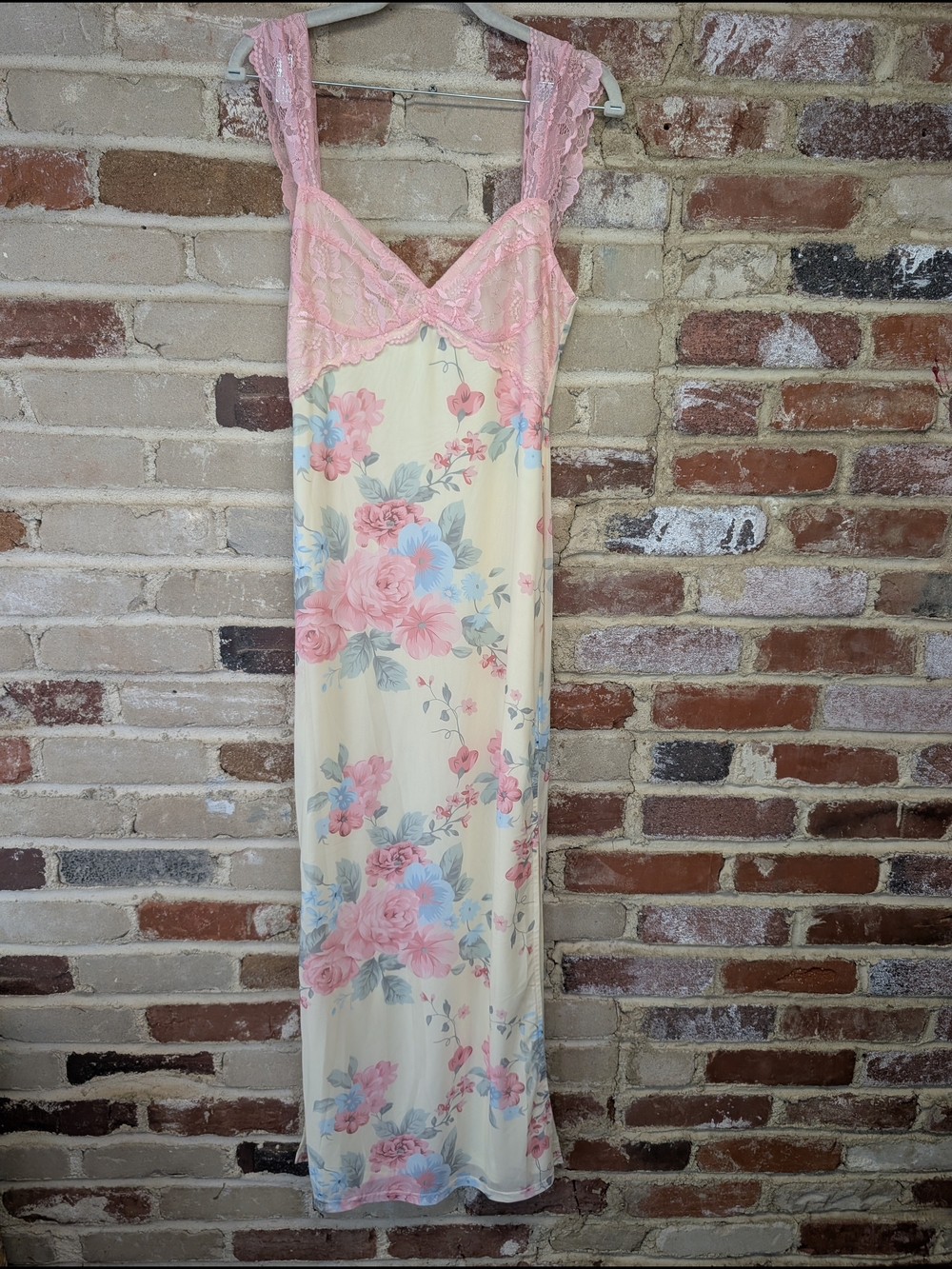Blue Blush Floral Lace-Trim Chemise — Pink/Cream/Blue
